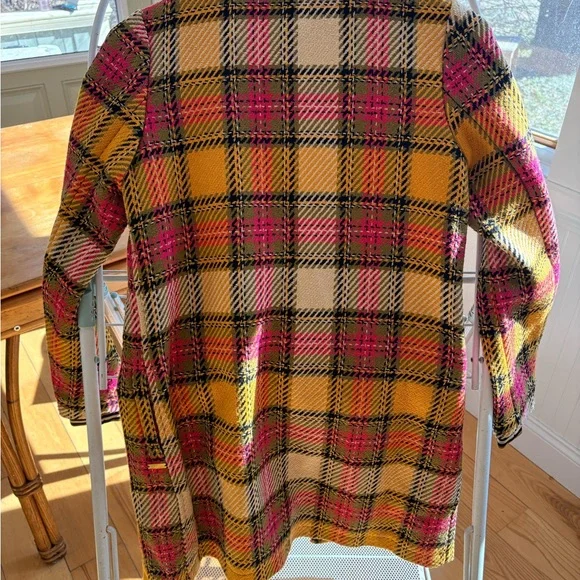 Scotch & Soda Mustard, Pink & Black Plaid Pea Coat - Picture 2 of 4
